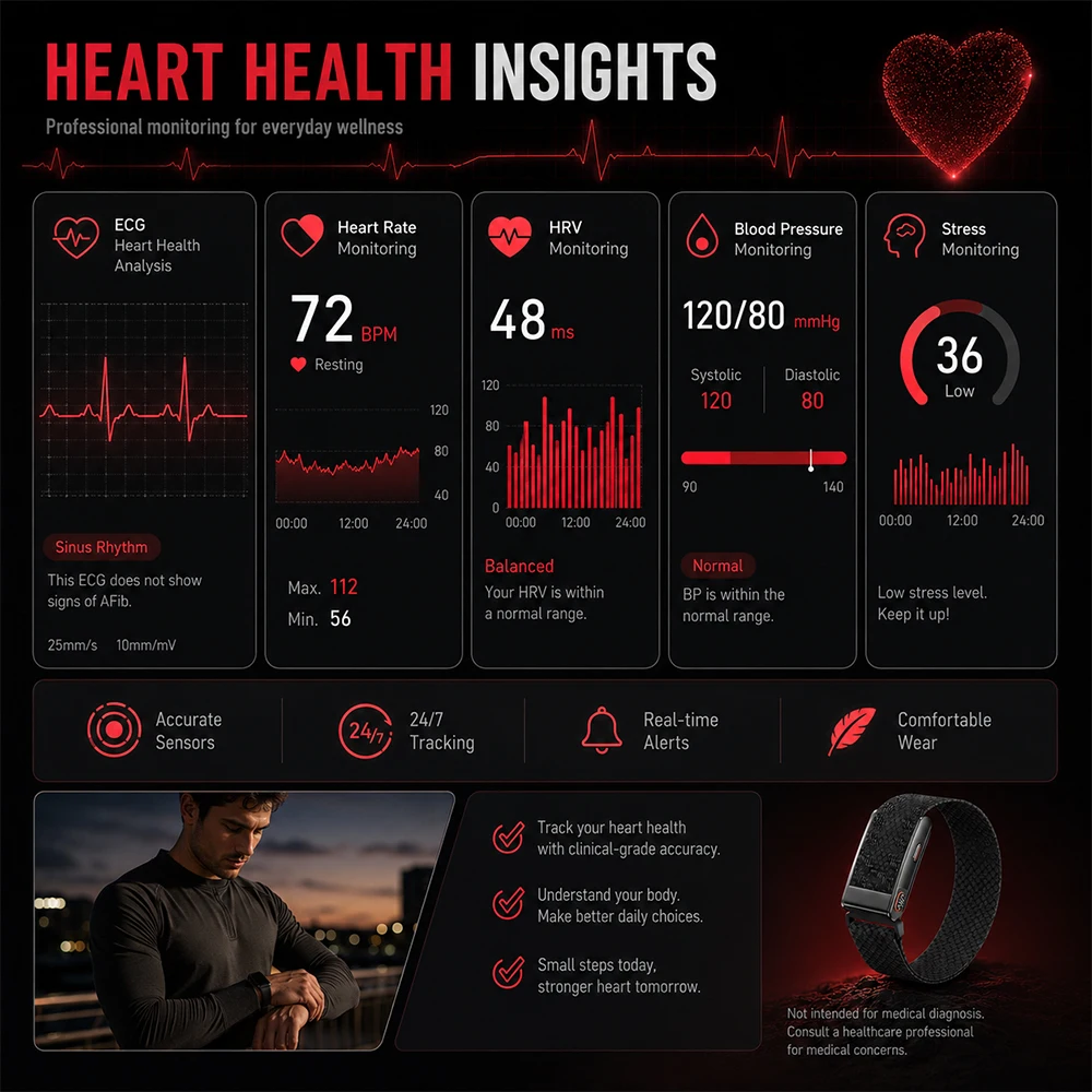 スマート健康手環：心電図、心拍変動（HRV）、血圧、睡眠、体 - Health Wellness Bracelet のレビューと価格